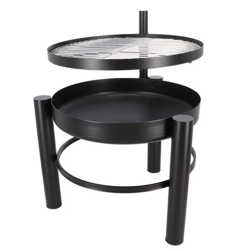 Braséro en fer avec grille de cuisson - Noir - L 54 x P 66,5 x H 69 cm