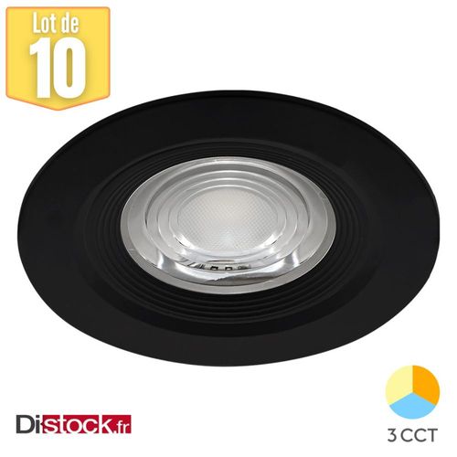Lot De 10 Spots Led Encastrables Étanches 3en1 Rond Noir 7w Ip54