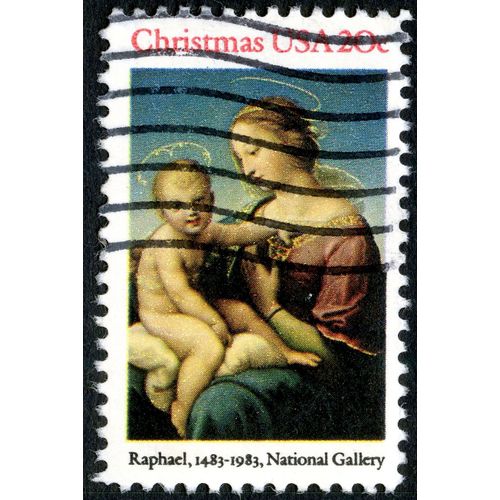 Timbre Oblitéré Usa 20c, Christmas, Raphael 1483-1983, National Gallery