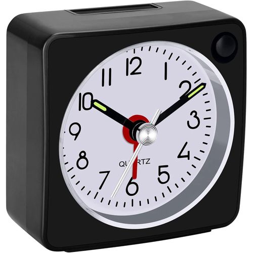 Réveil analogique classique analogique avec fonction snooze et lumière,réveil sans tic-tac, mouvement à quartz silencieux, alarme Crescendo,Réveil de Voyage (Noir)