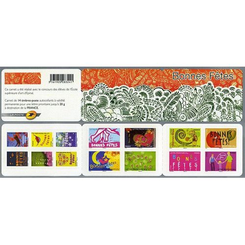 France 2008, Tres Belle Bande Carnet Neuve** Luxe Yvert 239, Bonnes Fetes, 14 Timbres Yvert 4308 À 4321 À Validite Permanente Lettre Prioritaire, Auto-Adhesifs, Pour Collection Ou Affranchissement.