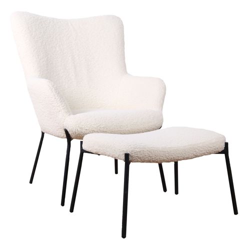 Fauteuil En Tissu Bouclette Écru Avec Repose-Pieds Eira