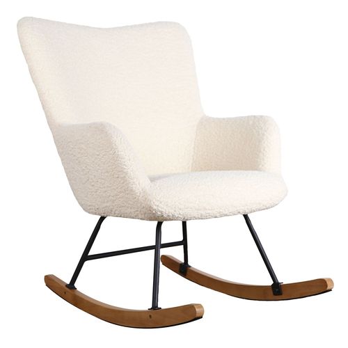 Fauteuil À Bascule En Tissu Bouclette Écru Kaira