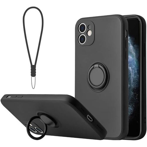 Coque Silicone Pour Iphone 12 Couleur Noir Avec Anneau Support Little Boutik®