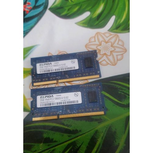 Elpida 2gb 1rx8 pc3-10600s-9-10-b2 lot de 2 4gb au total, ram pour pc portable 