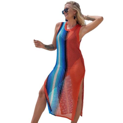 Robe De Plage Longue En Crochet Pour Femme, Paréos Avec Fente Latérale, Cover-Up Pour Bikini Et Piscine, 50lf