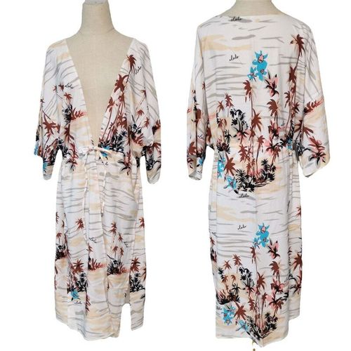 Cardigan Kimono Imprimé Feuilles Pour Femmes, Chemisiers De Plage, Fluide, Ouvert Devant, Longue Couverture De Bikini Pour Filles, 50lf