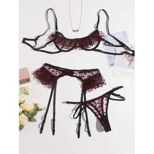 Ensemble De Lingerie Sexy En Dentelle Pour Femmes, Soutien-Gorge Ouvert En Forme De C¿Ur, Culotte Transparente, Tentation Érotique, Sous-Vêtements Féminins