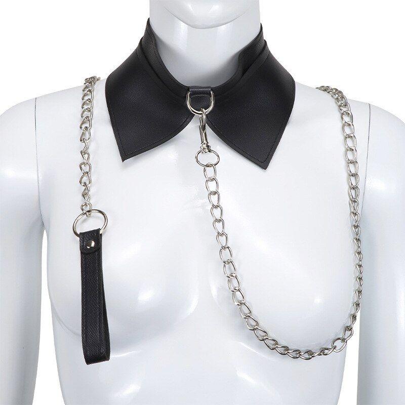 BDSM Collier en cuir pour chien et laisse en métal pour femme