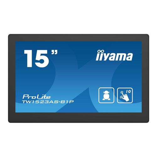 iiyama ProLite TW1523AS-B1P - Écran LED - 15.6" - fixe - écran tactile - 1920 x 1080 Full HD (1080p) - IPS - 450 cd/m² - 1000:1 - 30 ms - HDMI - haut-parleurs - noir, mat
