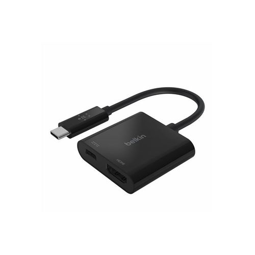 Belkin USB-C to HDMI + Charge Adapter - Adaptateur vidéo - 24 pin USB-C mâle pour HDMI, USB-C (alimentation uniquement) femelle - noir - support 4K, USB Power Delivery (60W)