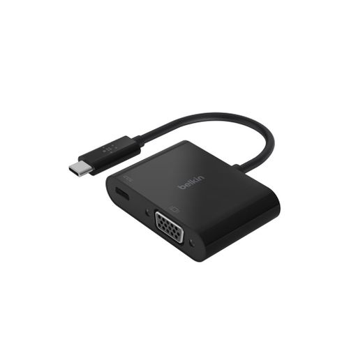 Belkin USB-C to VGA + Charge Adapter - Adaptateur vidéo - 24 pin USB-C mâle pour HD-15 (VGA), USB-C (alimentation uniquement) femelle - noir - support 1080p, USB Power Delivery (60W)