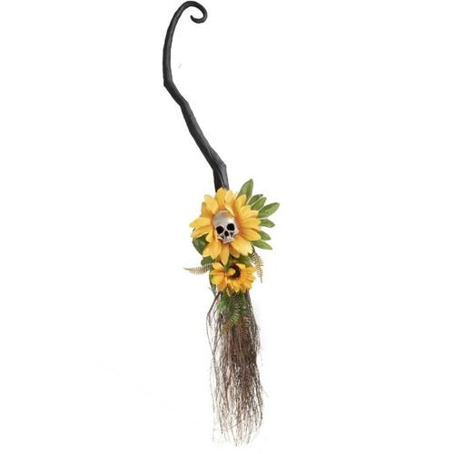 BALAI DE SORCIÈRE FLEURI À SUSPENDRE 95CM ORANGE