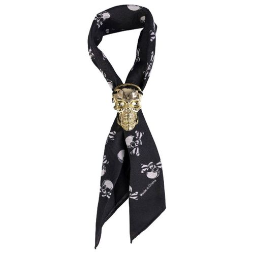 Cravate Bague Crâne Tête Mort Or Pirate Adulte