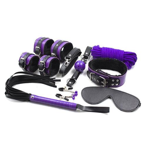 Jouets Sexuels De Bondage Violet En Cuir Pu 8 Pièces, Ensemble De Produits Sexy, Fouet, Menottes, Corde, Boule, Bandeau Pour Les Yeux, Jouets Sexuels Pour Couples