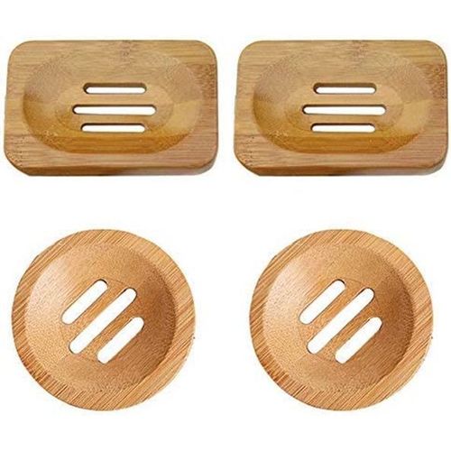 4pcs Bambou Naturel En Bois Porte Savons Boîte À Savon Pour Salle De Bains Douche Porte-Savons Artisanat Pour Savon