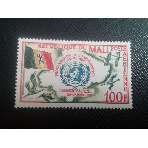 Timbre Mali Yt Pa 11 Drapeau, Carte Et Emblème De L'onu 1961 ( 100906 )