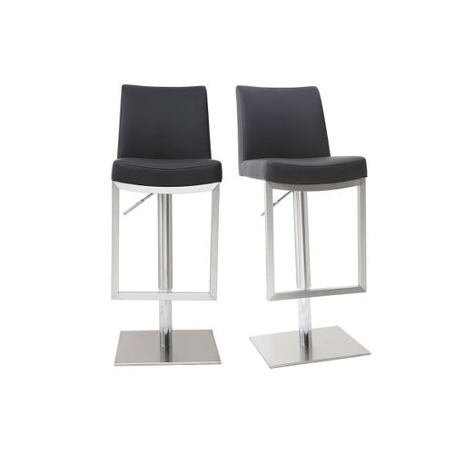 Tabourets De Bar Relevables Noir Et Acier Chromé (Lot De 2) Kyle