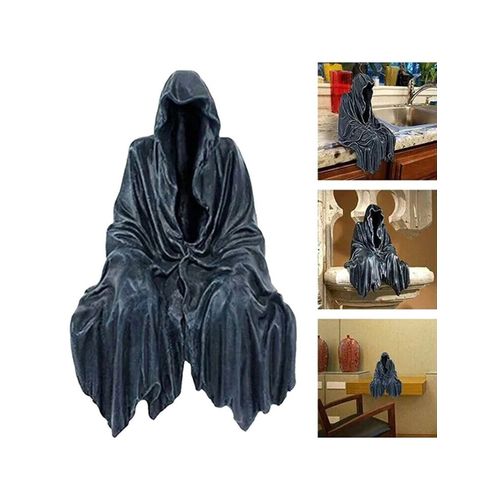 Statue de la Faucheuse Assis en Résine Noire,Sculptures Gothiques de Bureau,Ornement de Décoration Intérieure