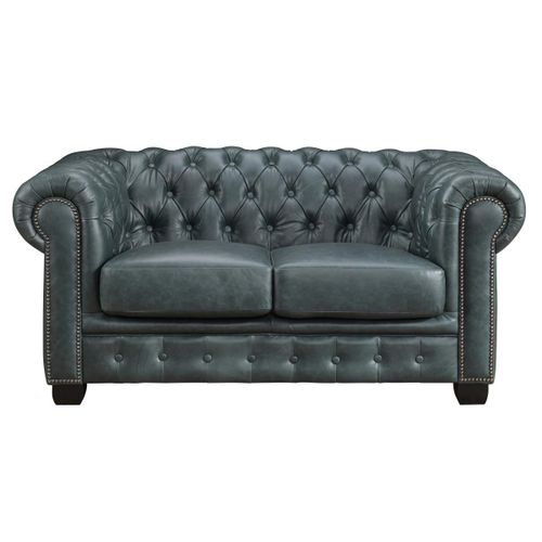 Canapé Chesterfield 2 Places Brenton 100% Cuir De Buffle Premium - Vert De Gris