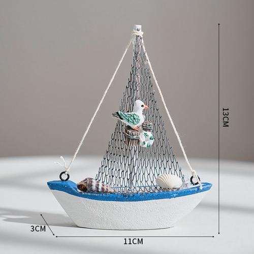 Mini Bateau à Voile en Bois Bleu de Style Méditerranéen,Artisanat,Ornements de Salle de ix,Décoration de la Maison,1 Pièce