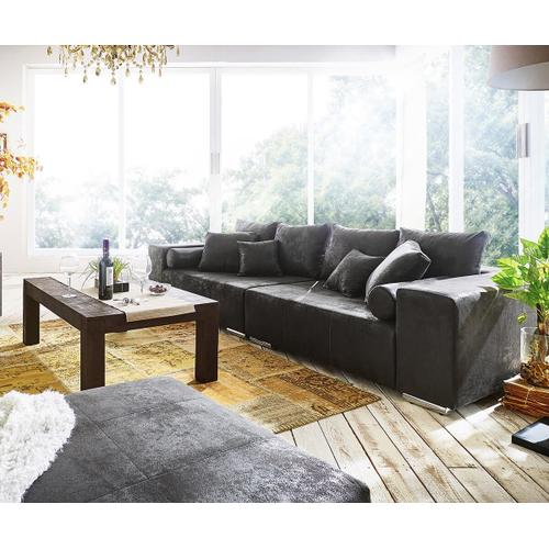 Big-Sofa Marbeya Anthracite 285x115 Cm Aspect Antique Avec Coussin Grand Canapé