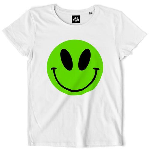 Teetown - T Shirt Femme - Alien Smiley - Galaxy Space Emoji Extraterrestre Believe Ovni Ufo - 100% Coton Bio