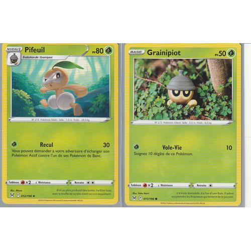 2 Cartes Pokemon - Pifeuil 012/196 + Grainipiot 011/196 - Eb11 Origine Perdue -