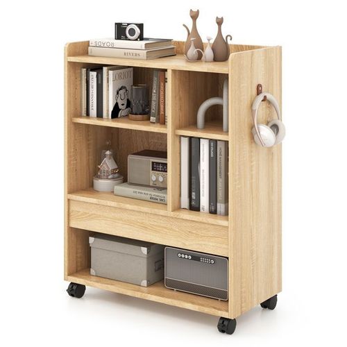 Armoire De Rangement Mobile Costway Tiroir&étagères Réglables&crochets Compartiments Ouverts Pour Salon&bureau63,5x30x84,5cm Naturel
