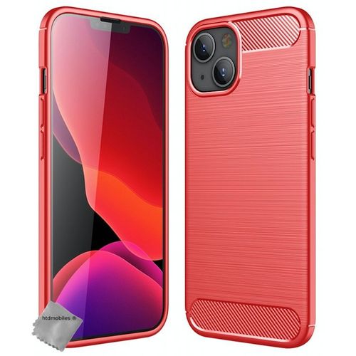 Coque Pour Apple Iphone 13 / 14 - Housse Etui Silicone Gel Carbone + Verre Trempe - Rouge