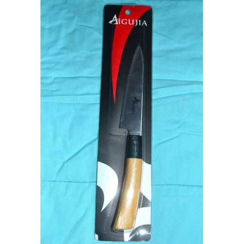 Couteau Japonais Professionnel Tranchant Net - Manche En Bois Acier Inoxydable Cuisine - Gros Couteau Idéal Poisson Cru Sushi Viande Crue - Large Lame