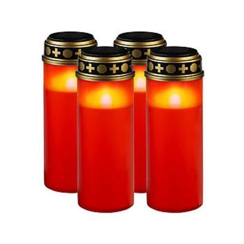 4 grandes lanternes funéraires solaires avec LED effet flamme - coloris rouge