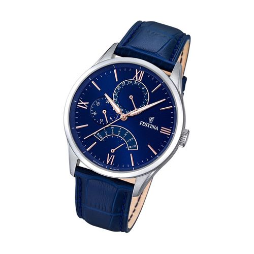 Festina Montre Homme F16823/3 Montre-Bracelet Multifonction En Cuir Bleu Uf16823/3