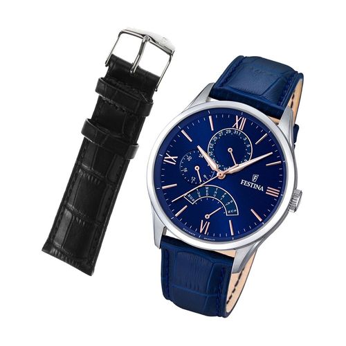 Festina Montre Homme Analogique Quartz Bleu Plus Bracelet Cuir Noir Usf16823/3