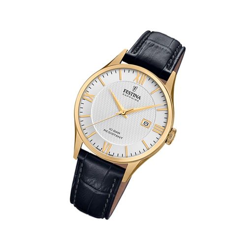 Festina Montre Homme F20010/2 Montre Bracelet Cuir Swiss Made Noir Uf20010/2