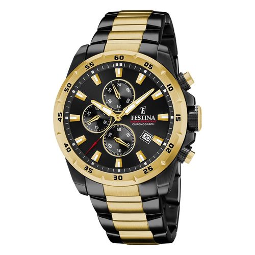Festina Montre Homme Chronographe Sport Montre-Bracelet Acier Inoxydable Noir Or Uf20563/1