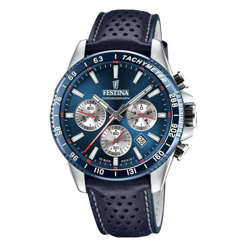 Festina Montre Homme Timeless Chronograph Montre-Bracelet Cuir Bleu Foncé Uf20561/2
