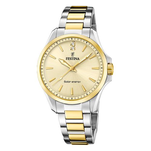 Festina Montre Femme Acier Inoxydable Argent Or Festina Montre Solaire À Énergie Solaire Uf20655/3