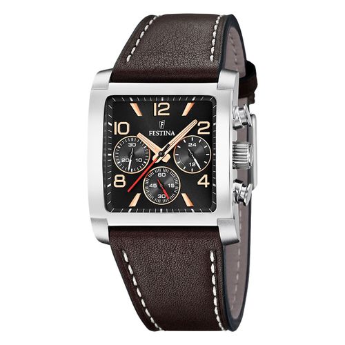 Festina Montre Homme Cuir Marron Foncé Timeless Chronograph Montre-Bracelet Uf20653/4