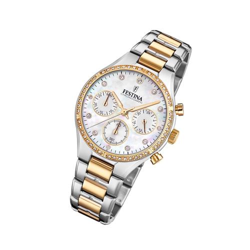 Festina Montre Femme F20402/1 Montre-Bracelet En Acier Inoxydable Boyfriend Argent Or Uf20402/1