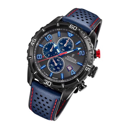 Festina Montre De Sport Pour Hommes F20519/3 Bracelet En Cuir Chronographe Bleu Uf20519/3