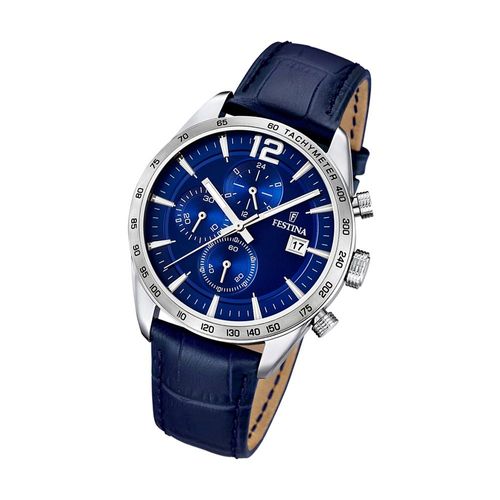 Festina Montre Homme F16760/3 Chronographe Montre-Bracelet En Cuir Sport Bleu Uf16760/3