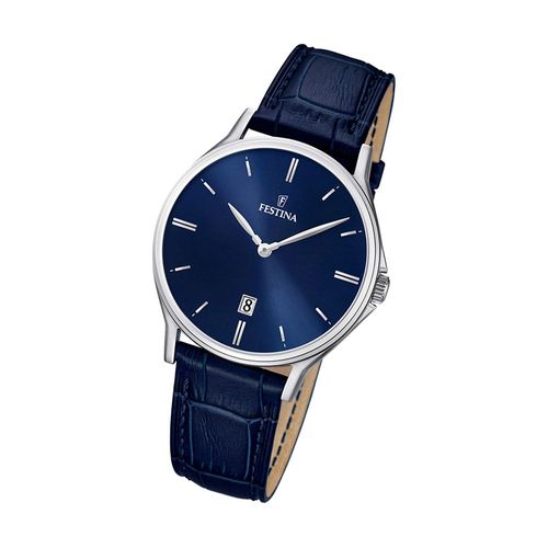 Festina Montre Pour Homme F16745/3 Montre-Bracelet Analogique En Cuir Bleu Classique Uf16745/3
