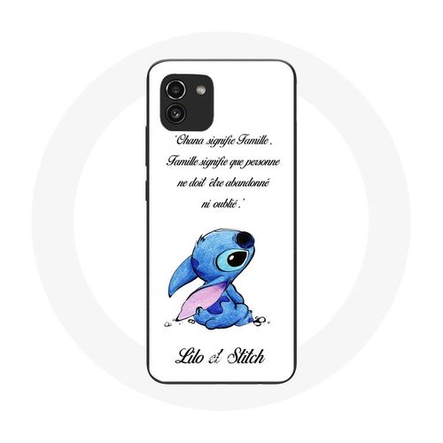 Coque Pour Samsung Galaxy A03 Lilo Et Stitch Ohana Citation Blanc