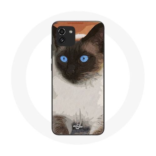 Coque Samsung Galaxy A03 Siamois Noir Et Blanc Yeux Bleus