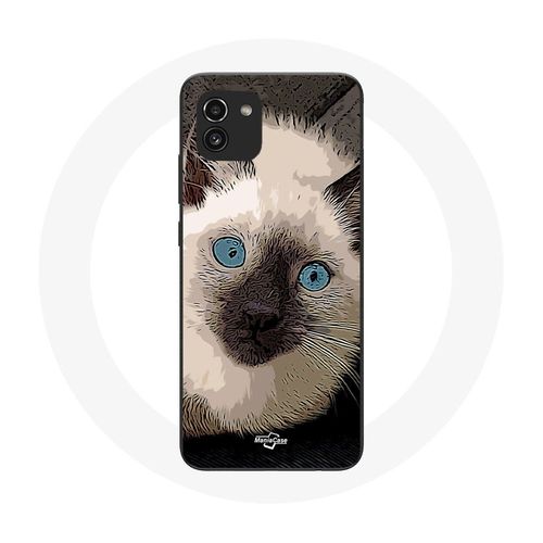 Coque Samsung Galaxy A03 Chat Siamois Noir Et Blanc Aux Yeux Bleus