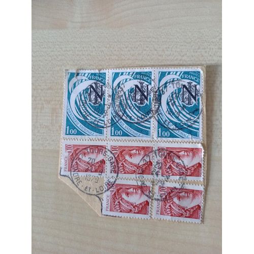 8 Timbres Oblitérés Le 24 Septembre 1979 À Tours, 3 Timbres Imprimerie Nationale De 1978, 1 Franc Chacun, Et 5 Timbres Mariannes De 10 Centimes.