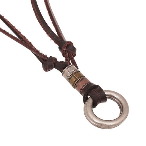 Collier En Cuir À Double Cercle Vintage Marron