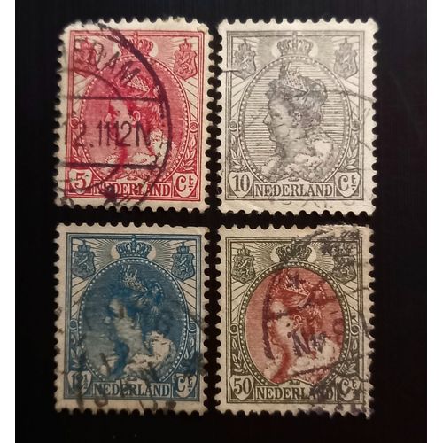 Timbres Pays Bas 1899 Queen Wilhelmina - Modèle: E.L. Mouchon - Lot 4 Stamps Used