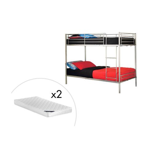 Lits Superposés Duotis Ii - 2 X 90 X 190 Cm - Argent + Matelas